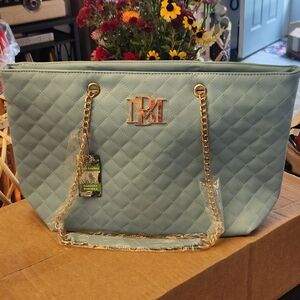 Elegant Blue Quilted Tote Bag